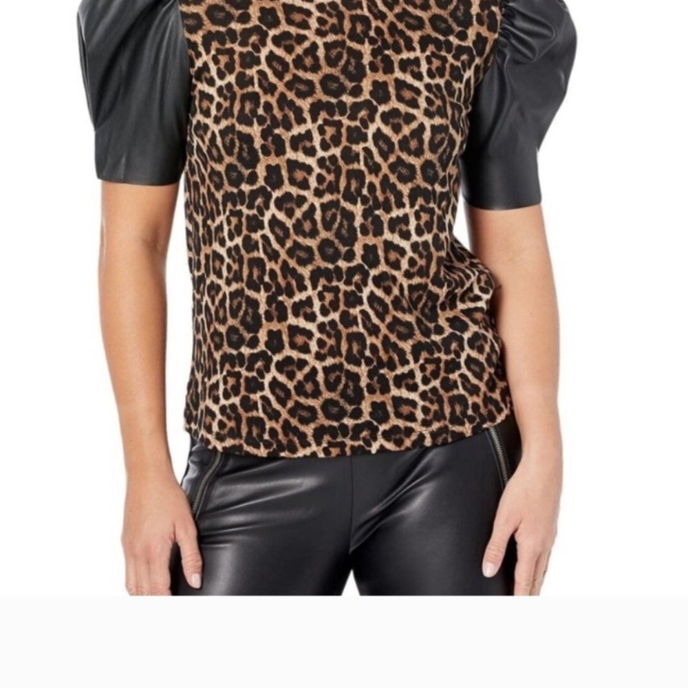 Michael Kors Leopard Print Puff Sleeve Top